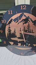 Load and play video in Gallery viewer, The Copper Ridge: Black Bear & Mountain Artisan Round Wall Clock

