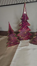 Load and play video in Gallery viewer, Handmade Cranberry Burgundy and Gold Wood Christmas Trees Holiday Shelf Sitter
