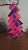 Load and play video in Gallery viewer, Bold Pink Contempary Patterned Handmade Herringbone Modern Acrylic and Wood Christmas Tree
