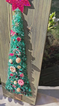 Load and play video in Gallery viewer, Cardinal & Floral Crushed Glass Tree on Green Shou Sugi Ban Wood (15" x 5.5")

