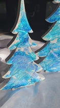 Load and play video in Gallery viewer, Handmade Blue and Silver Resin Christmas Trees Holiday Mantelpiece 2 Sizes
