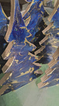 Charger et lire la vidéo dans la visionneuse de la galerie, Rich Indigo Blue and Gold Handmade Resin and Wood Christmas Trees

