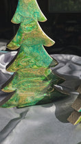Load and play video in Gallery viewer, Handcrafted Gemtone Green & Gold Tabletop Sparkly Christmas Trees 8 & 12 Inches
