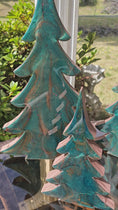 Load and play video in Gallery viewer, Deep Emerald Green & Copper Resin Wood Christmas Tree | 3D Tabletop Holiday Centerpiece | Jewel Tone Winter Mantel Decor
