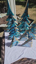 Charger et lire la vidéo dans la visionneuse de la galerie, Handmade Light Blue, Navy & Gold Resin Wood Trees | Coastal Contemporary Tabletop Decor
