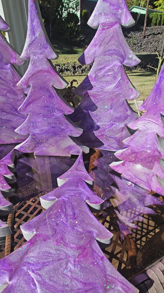 Shimmery Silver Lavender and Pink Christmas Trees with Branches Holiday Mantelpiece 3 Sizes