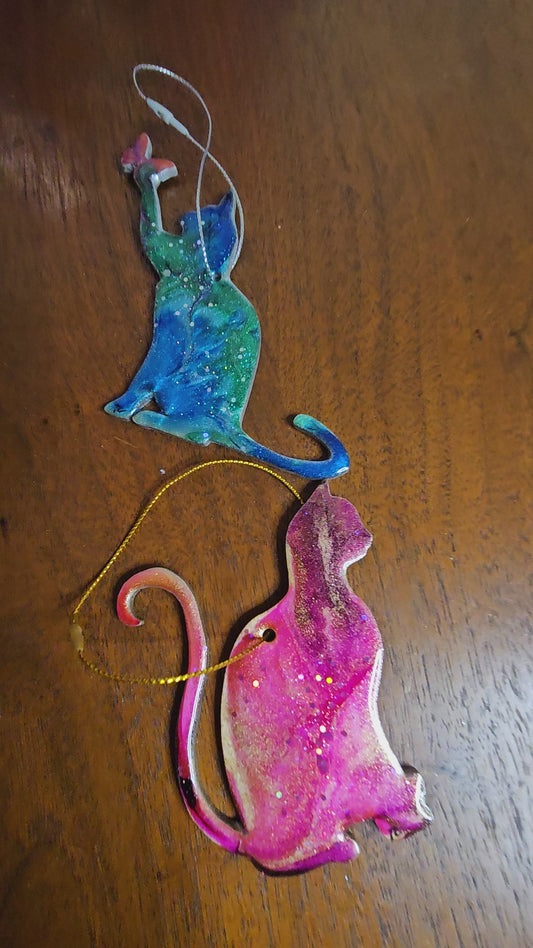 Cat Playing with Butterfly Handmade Christmas Ornaments