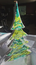 Load and play video in Gallery viewer, Bright Greens and Silver Shimmer Resin Mantelpiece Unique Christmas Tree 12 Inch
