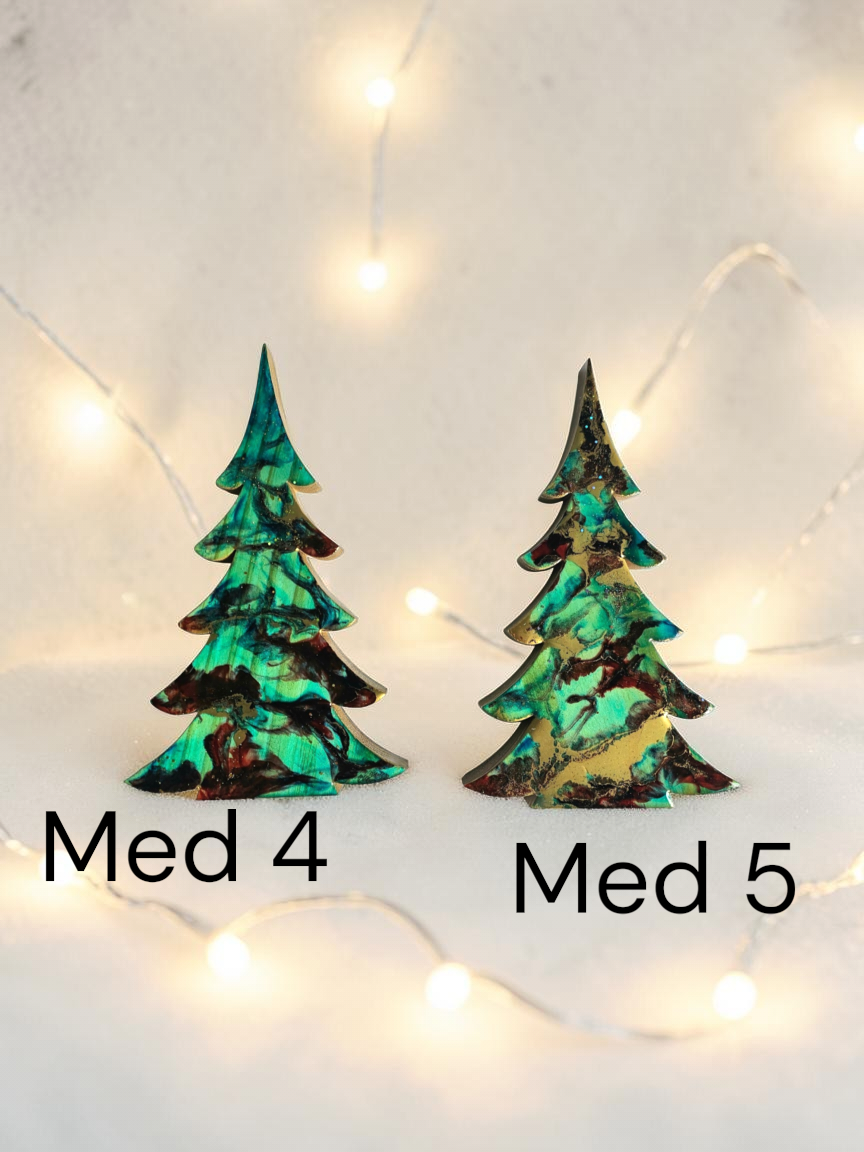 Handmade Turquoise Christmas Trees Shelf Sitter with Red Resin and Gold Accents Multiple Sizes