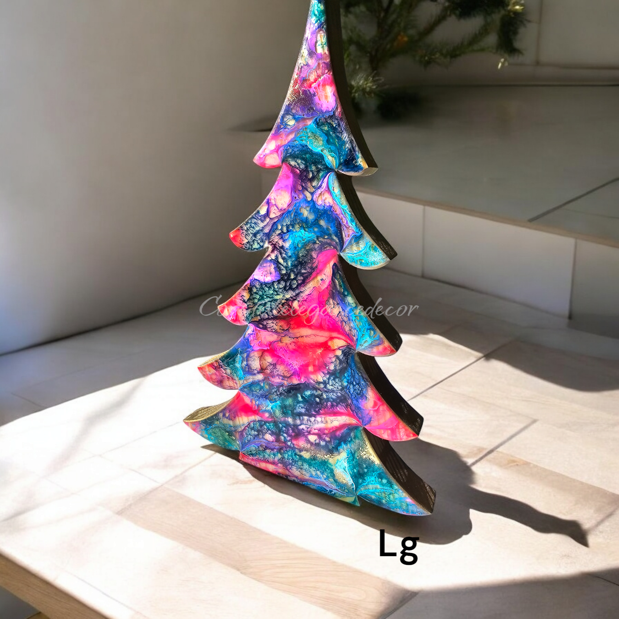 Handcrafted Contemporary Resin & Chunky Wood Christmas Trees Set - 3 Sizes with Gold Accents
