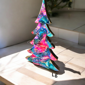 Handcrafted Resin and Chunky Wood Contemporary Tabletop Christmas Trees with Branches Holiday Decoration 3 Sizes