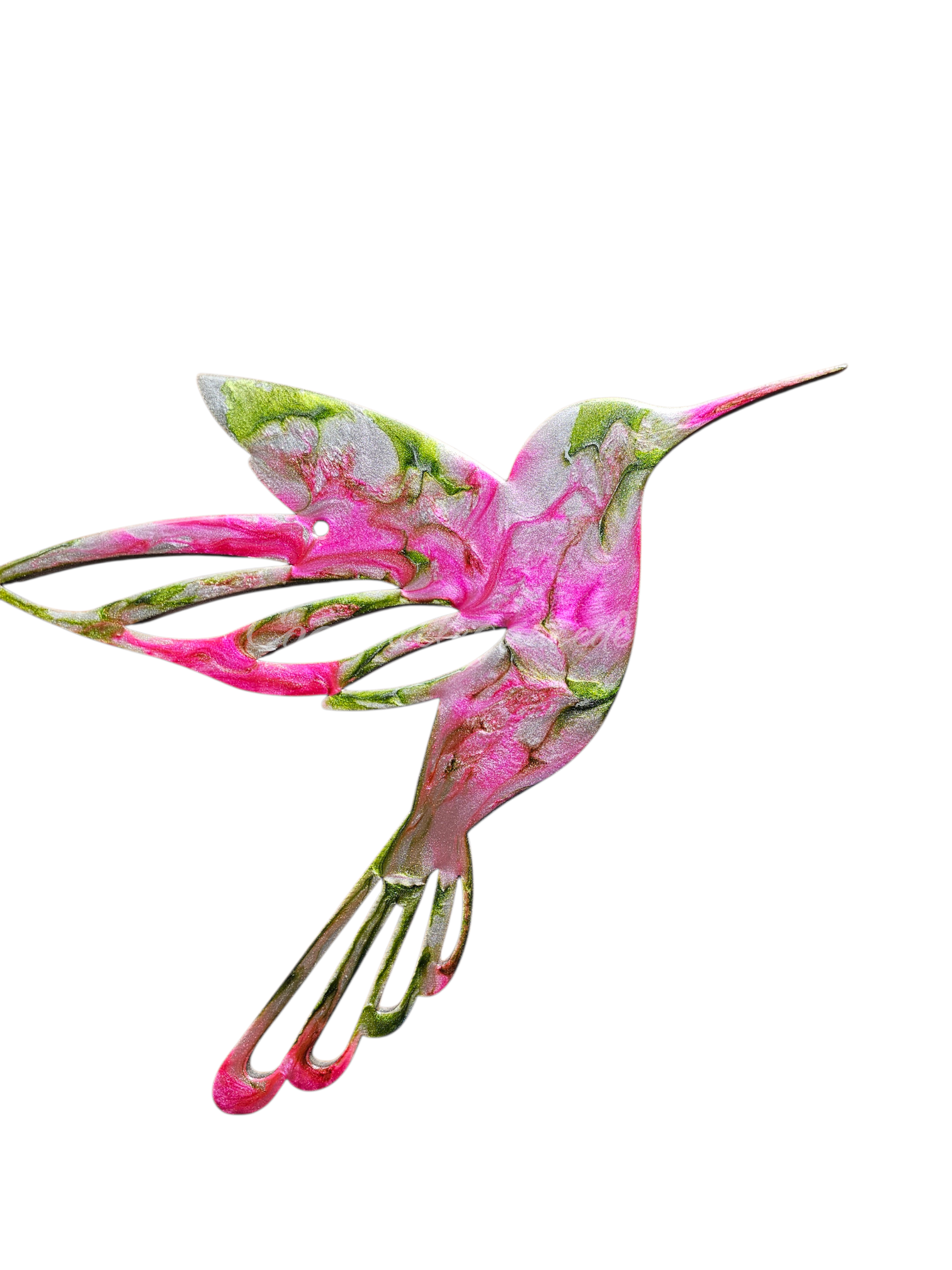 Vibrant Shimmer Hummingbird Wall Art – Handcrafted Resin on Wood (10.5" x 8.5")