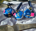 Charger l'image dans la visionneuse de la galerie, Handcrafted Deep Blue & Gold Ink Glass Christmas Ornament
