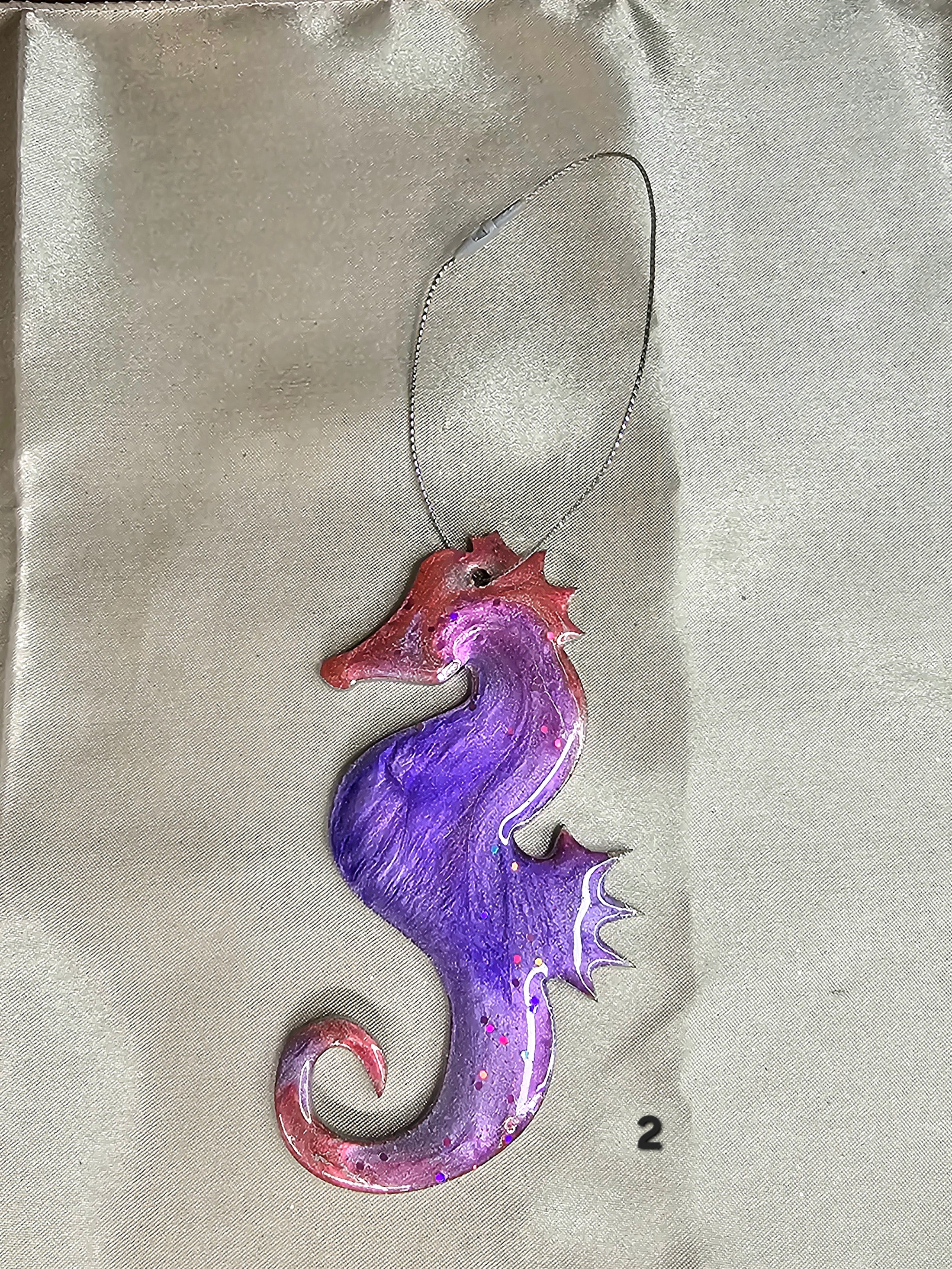 Coastal Seahorse Christmas Resin and Wood Ornament