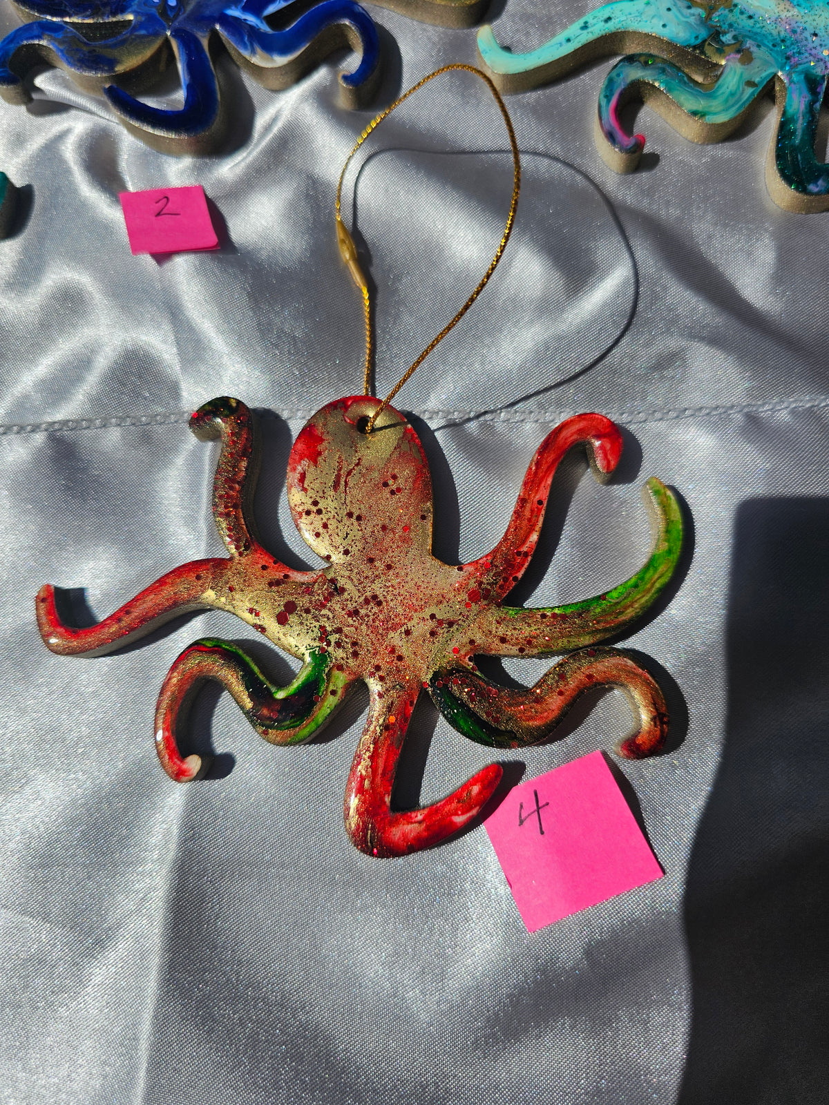 Beachy Octopus Coastal Christmas Handmade Resin and Wood Ornaments