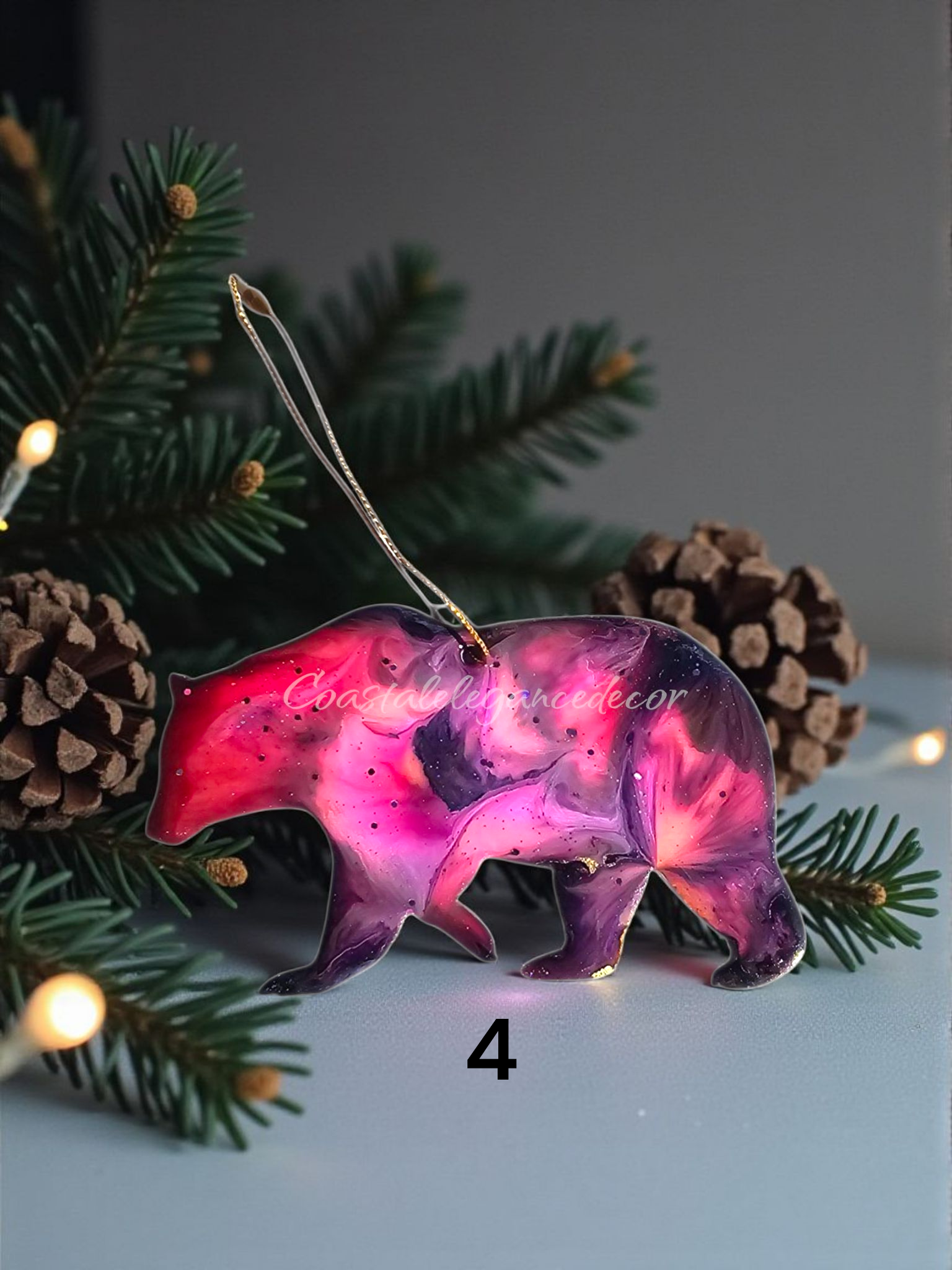 Handcrafted Grizzly Bear Christmas Ornaments - Rustic Wooden Wildlife Decor Alaska