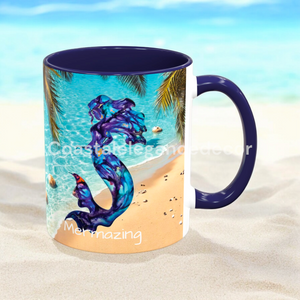 Original Art Print Beach Mermaid Mermazing Ceramic Coffee Cup Personalize It Beachy 11 Ounce Mug