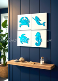 Load image into Gallery viewer, 3D acrylic sea creature tiled wall decoration with whitewashed wood-look finish
