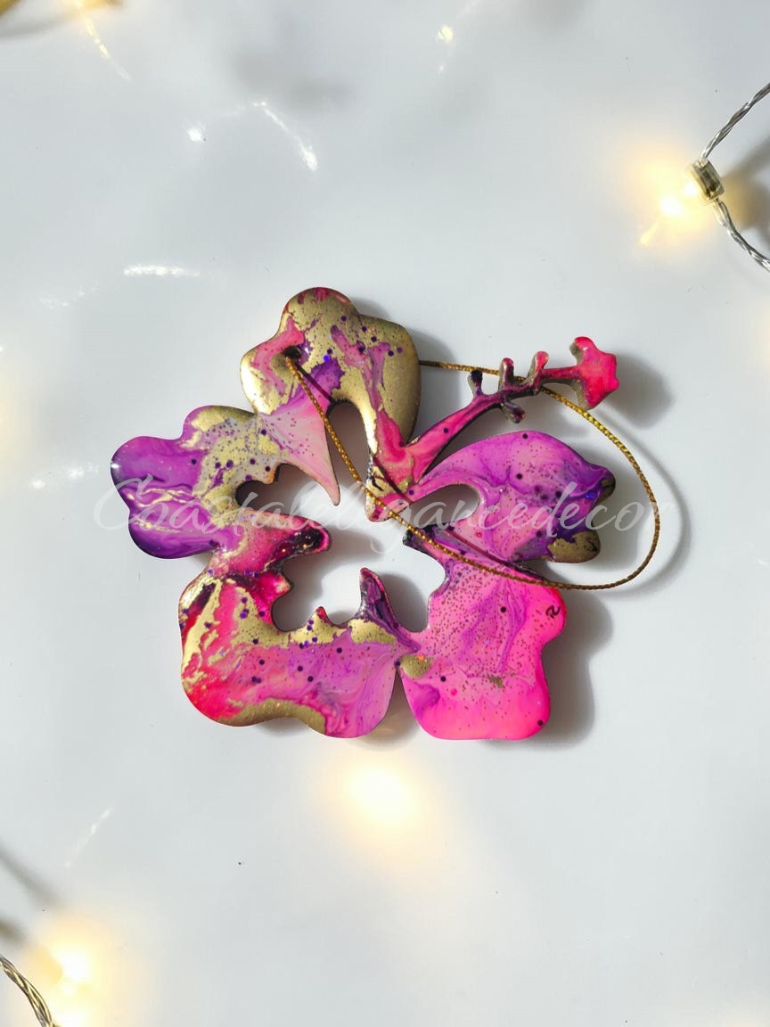 Hibiscus Tropical Flower Colorful Christmas Resin and Wood Ornament