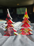 Load image into Gallery viewer, Close-up of Handcrafted Gemtone Red and Green Tabletop Sparkly Christmas Trees 8 Inches emphasizing the unique resin detailing and handcrafted artistry.
