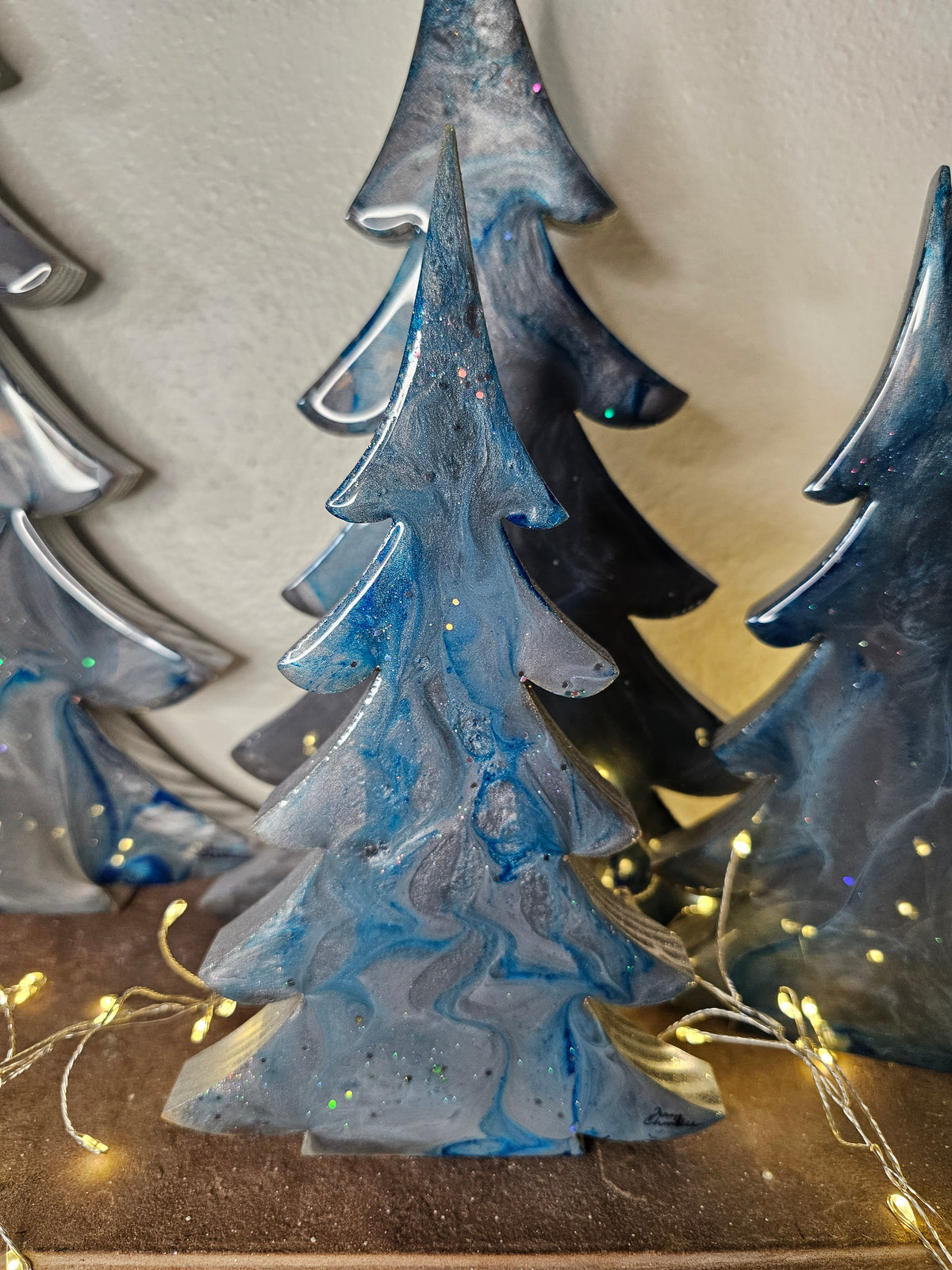 Handcrafted Moody Winter Night Resin Wooden Tree