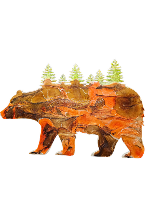 Wildlife Bear with Forest Trees Wood Resin Cabin Wall Decor Handmade