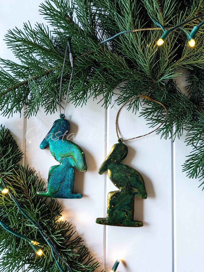 Handmade Coastal Pelican Bird Christmas Ornaments