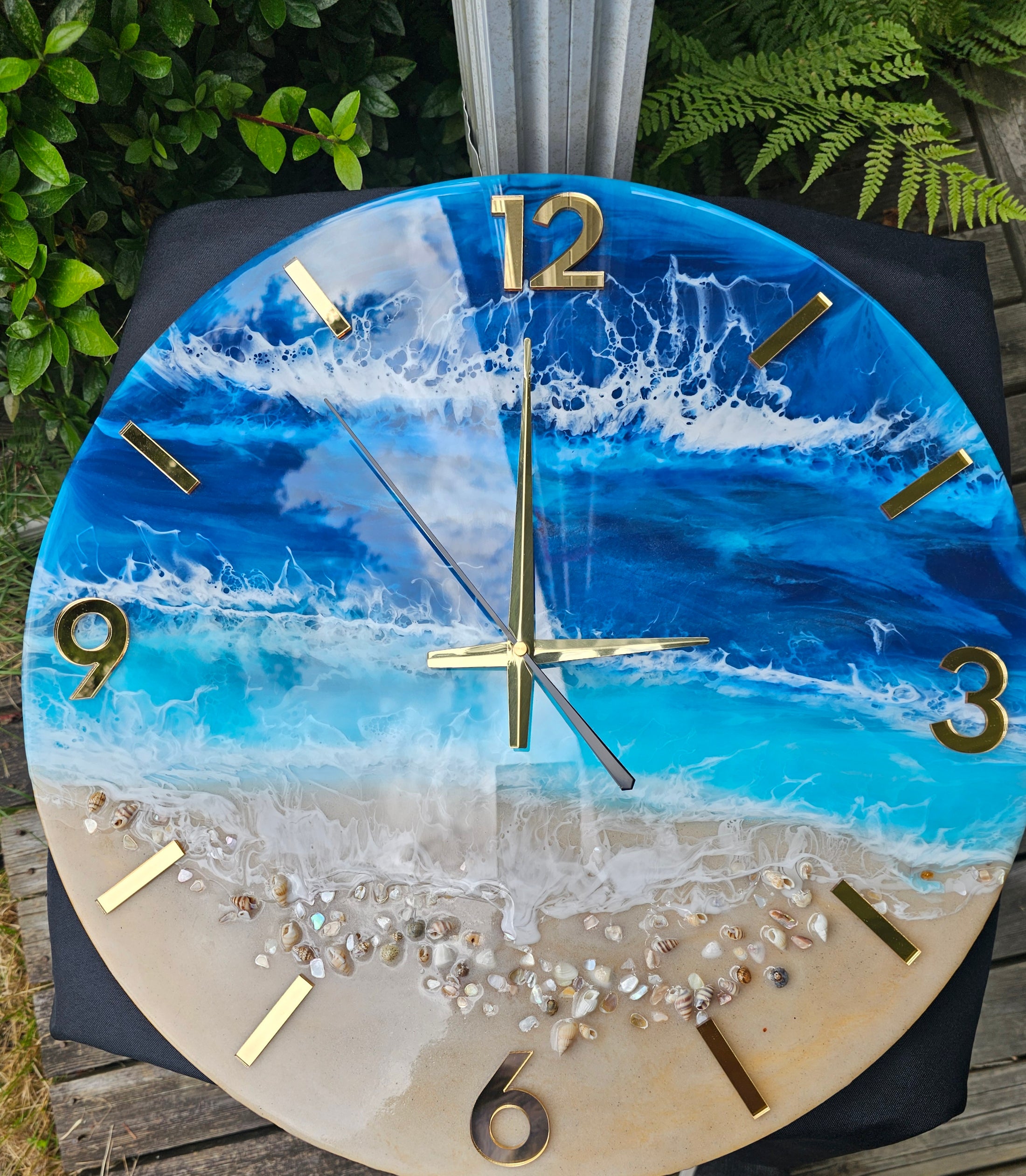 Large 19.5 Inch Standard Number Wall Clock -  Sandy Beach Design with Turquoise Ocean Waters