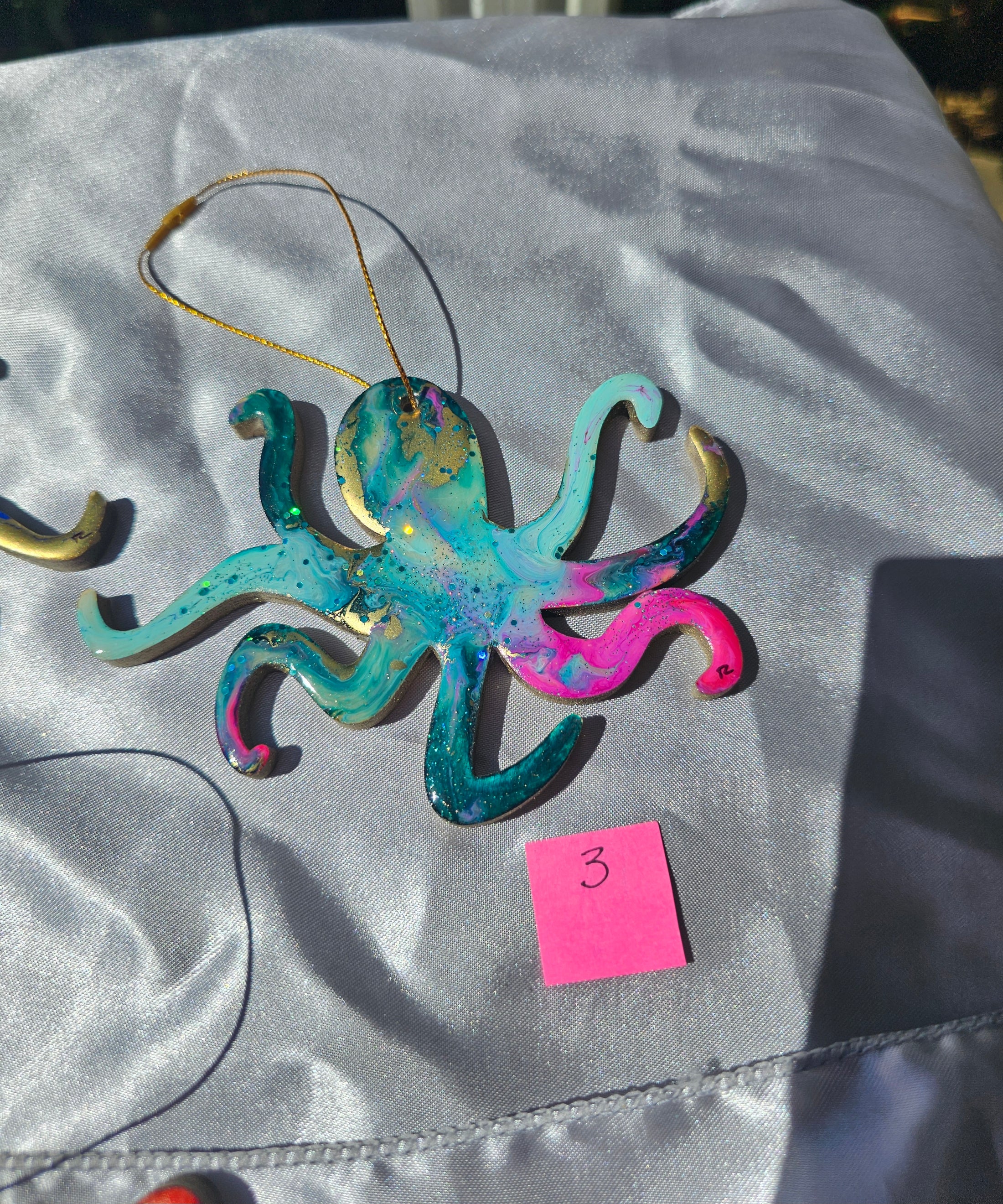 Beachy Octopus Coastal Christmas Handmade Resin and Wood Ornaments