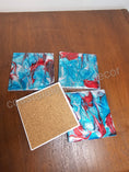 Charger l'image dans la visionneuse de la galerie, Turquoise and Red Resin on Ceramic Glass Drink Coasters 4 x 4 Inch Square
