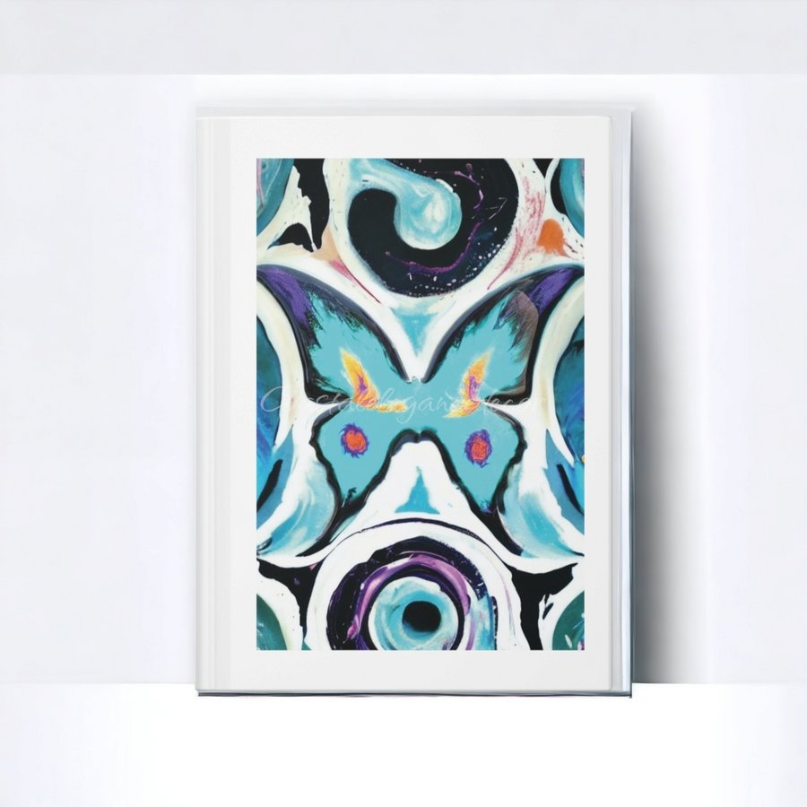 Print Original Art Butterfly with Colorful Abstract Backdrop Hardcover Journal Lined Paper
