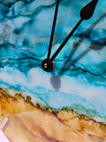Charger l'image dans la visionneuse de la galerie, Handmade 18" Abstract Coastal Wall Clock – Teal & Caramel Alcohol Ink Art with White Pearl Acrylic Ticks & Silent Sweep
