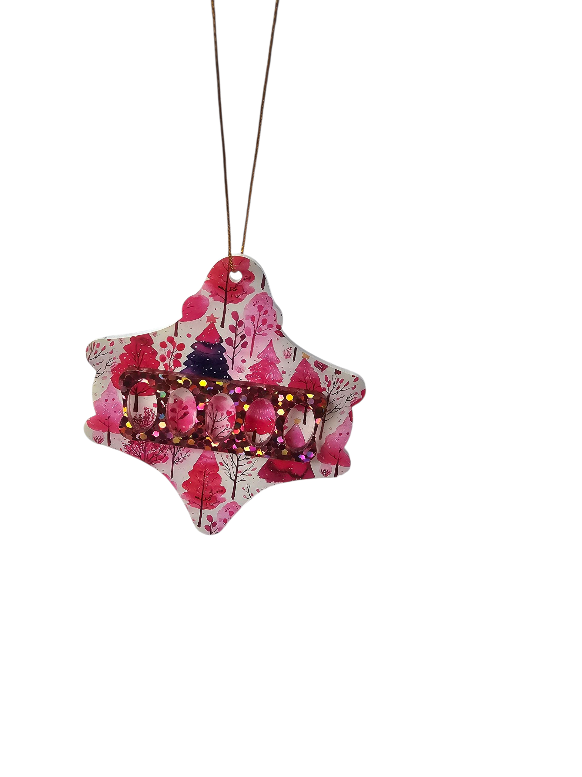 Mid Century Modern Retro Style Pink Watercolor Snowy Trees Christmas Ornaments 3 Styles