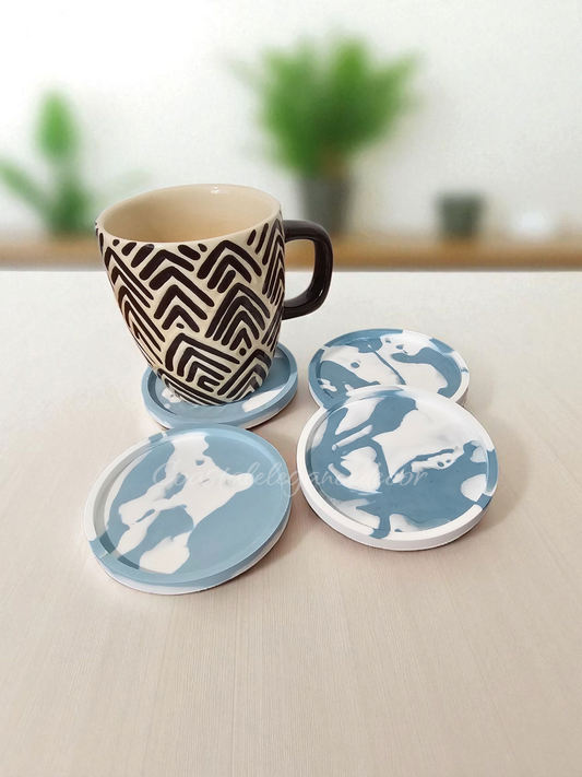Abstract Contemporary Jesmonite Round Drink Coasters 4 Inch Baby Blue