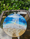 Load image into Gallery viewer, Handmade 12" Deep Blue Ocean Resin Wall Clock – Contemporary Gold Wave Art
