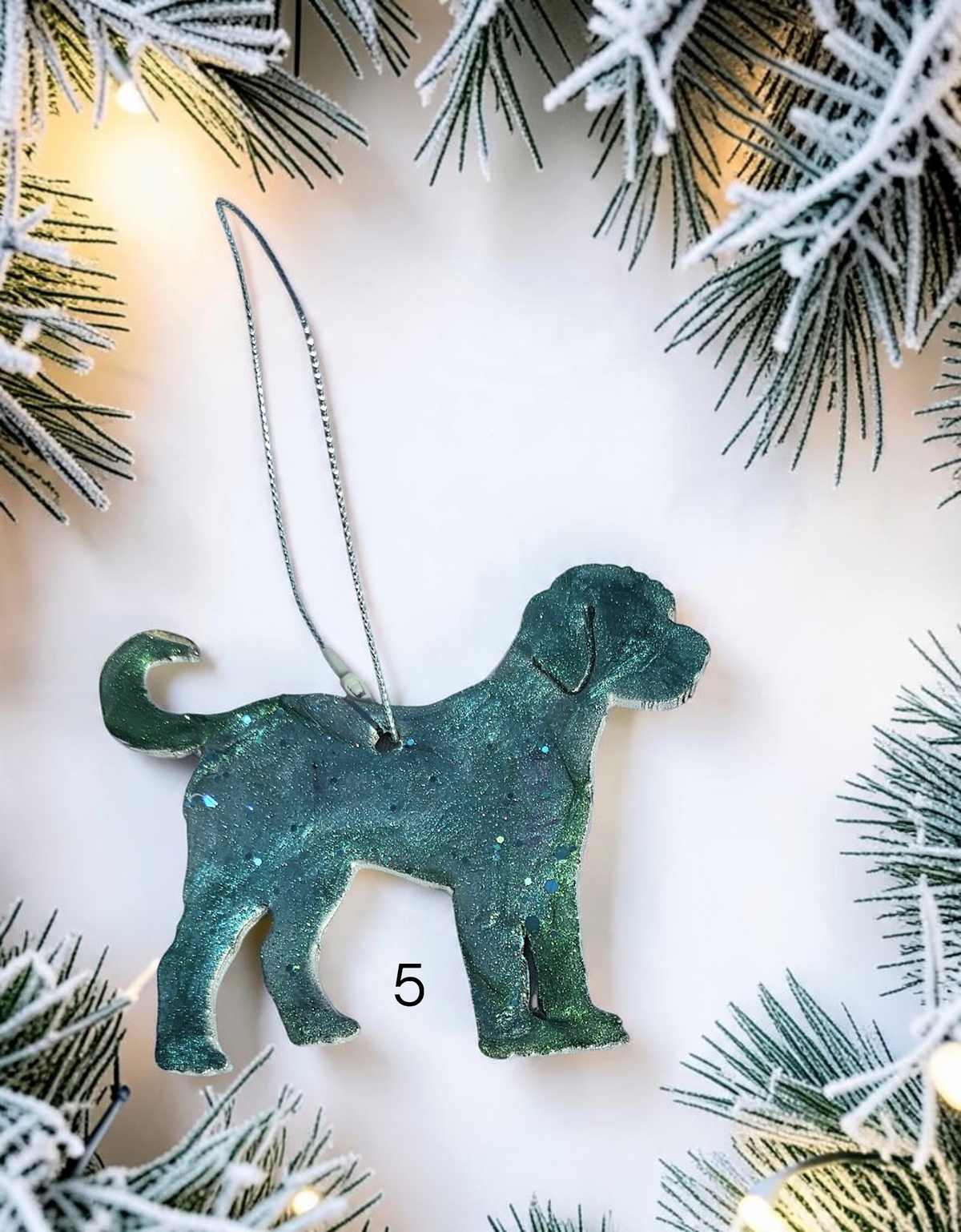 Handmade blue golden doodle resin dog ornament