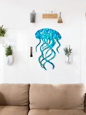 Unique Jellyfish Handcrafted Beach Wall Decoration Resin and Wood