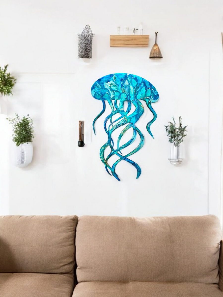 Unique Jellyfish Handcrafted Beach Wall Decoration Resin and Wood