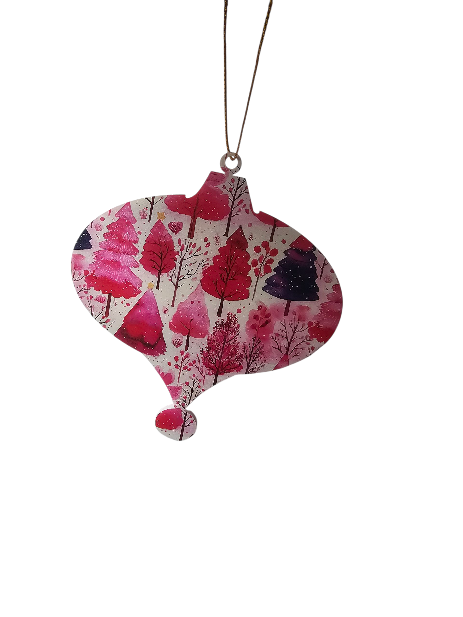 Mid Century Modern Retro Style Pink Watercolor Snowy Trees Christmas Ornaments 3 Styles