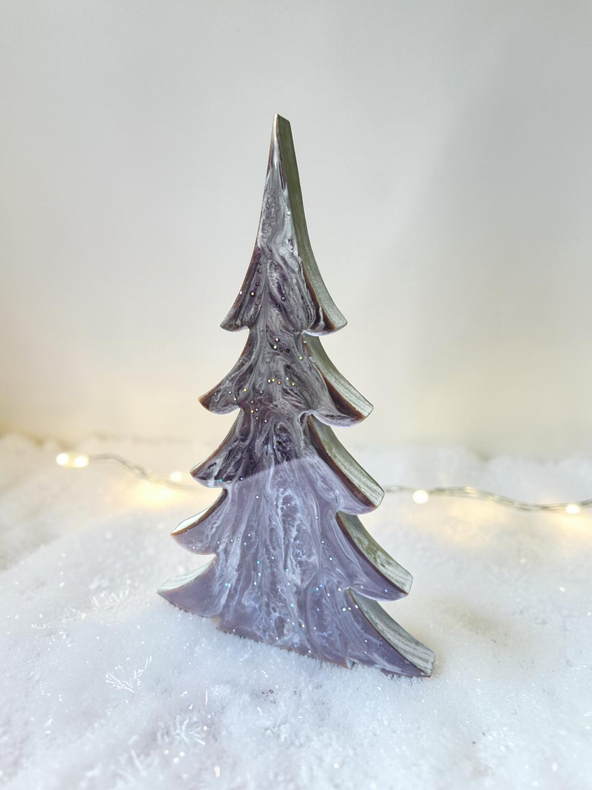 Contemporary Resin Pine Tree – Frosted Plum & Snowy Silver Overlay