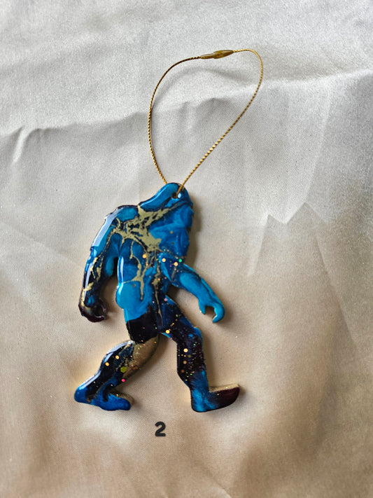 Walking Sasquatch Bigfoot Resin and Wood Handmade Christmas Ornaments