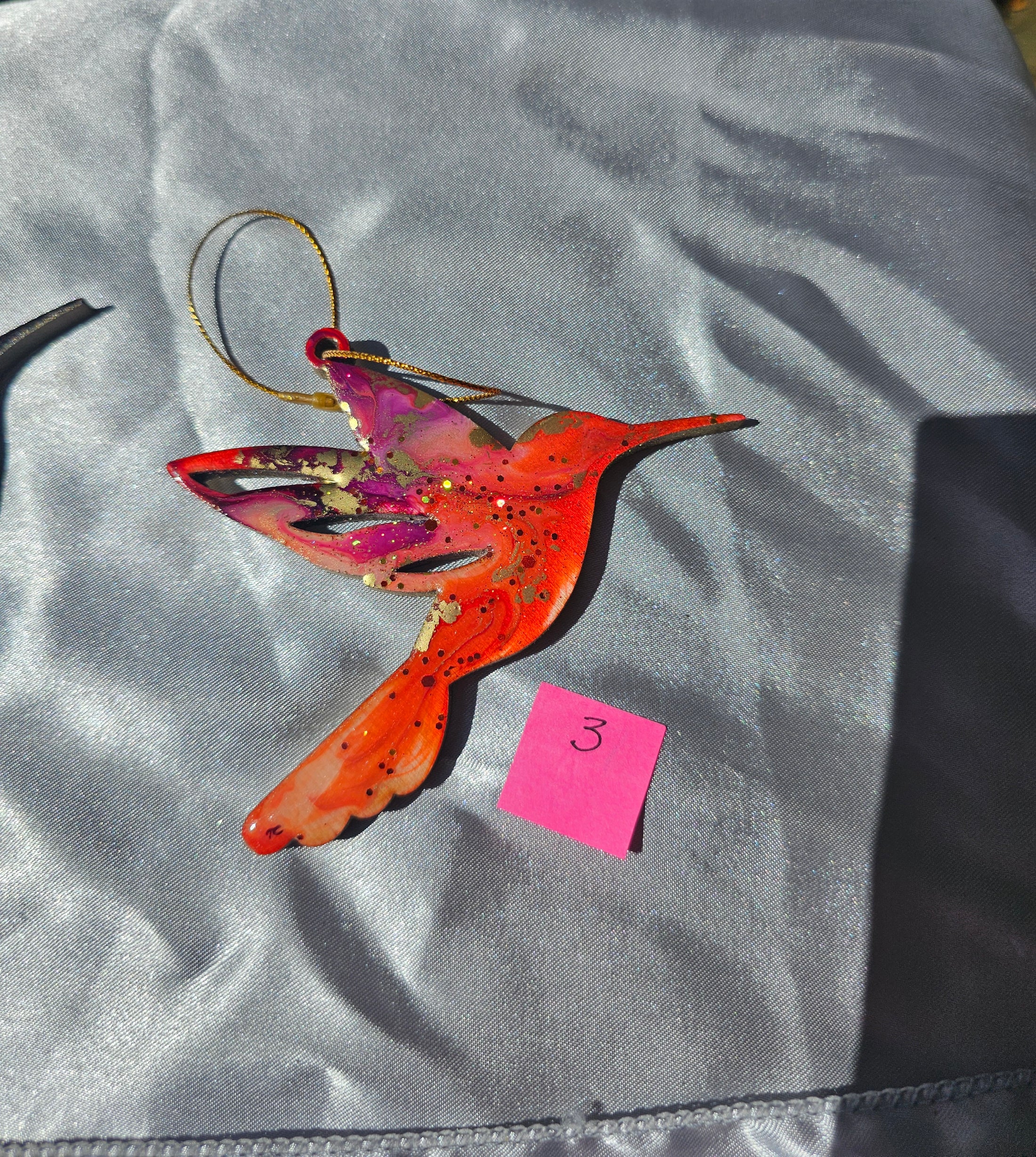 Sparkly Handmade Resin and Wood Hummingbird Christmas Ornaments