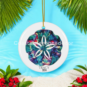 Ceramic Ornaments - Personalized Sand Dollar Art Print - Holiday Decoration or Gift