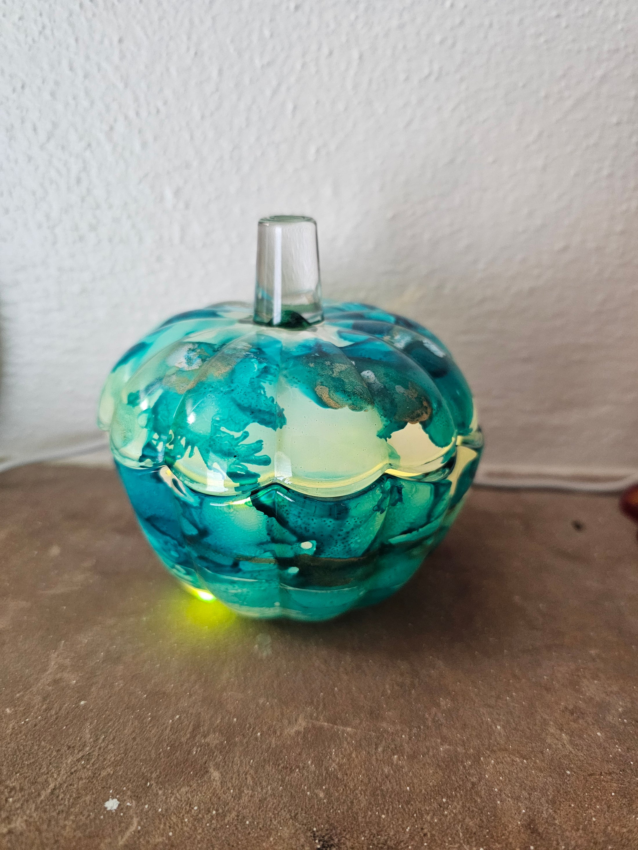 Handpainted Decorative Glass Coastal Style Pumpkin Tabletop Trinket Dish