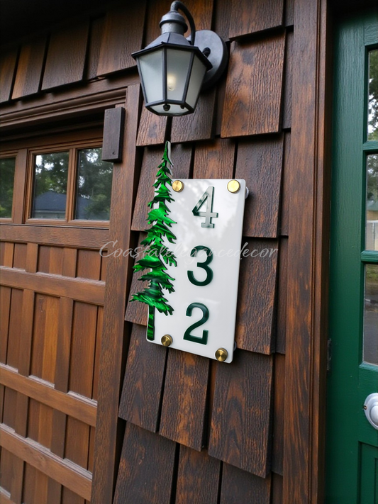 Custom 3D Fir Tree Address Sign | Modern Vertical Forest House Numbers
