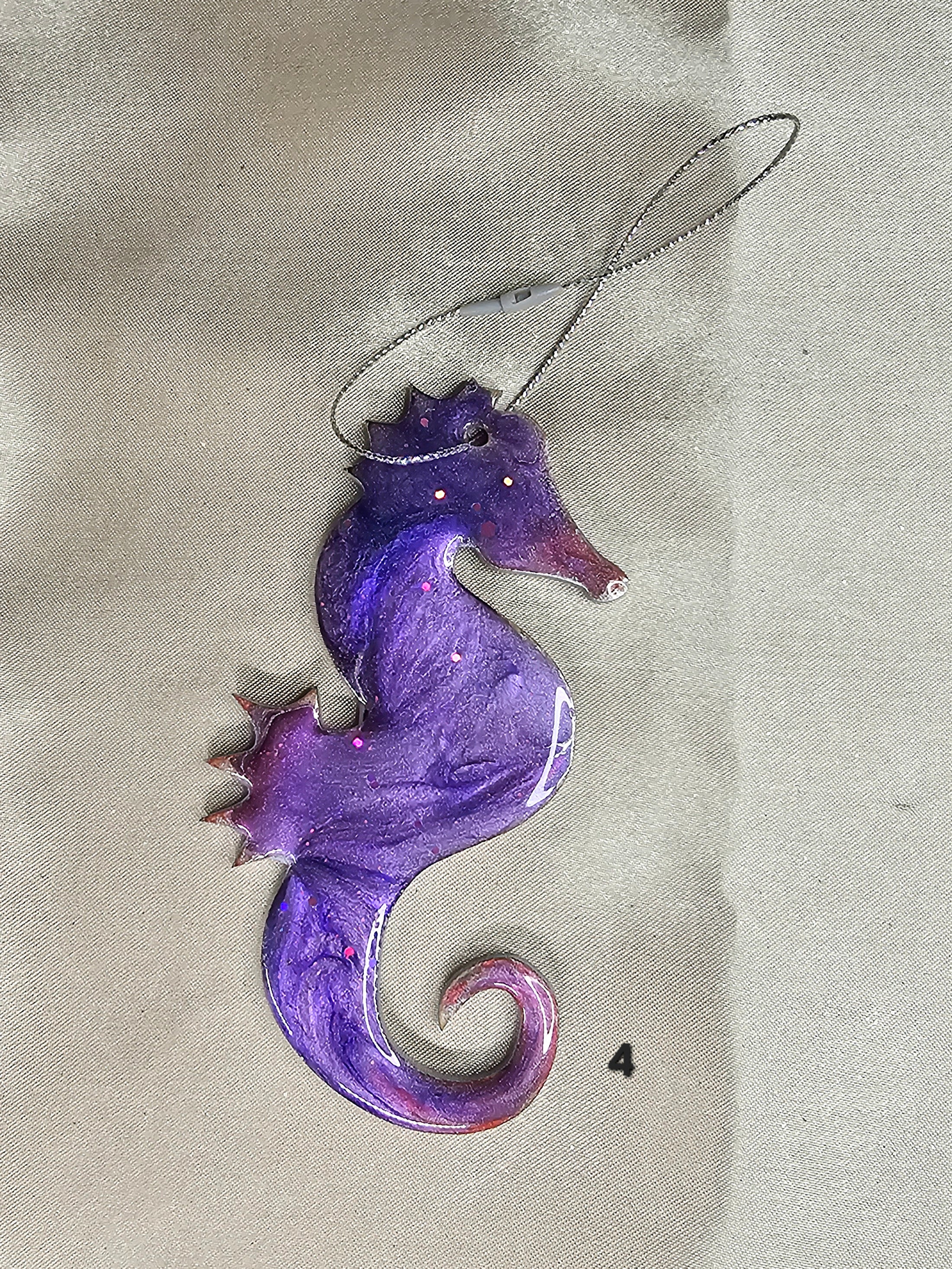 Coastal Seahorse Christmas Resin and Wood Ornament