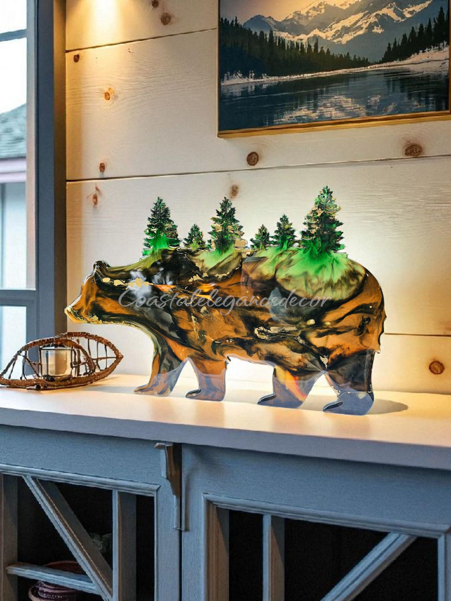 Wildlife Bear with Forest Trees Wood Resin Cabin Wall Decor Handmade
