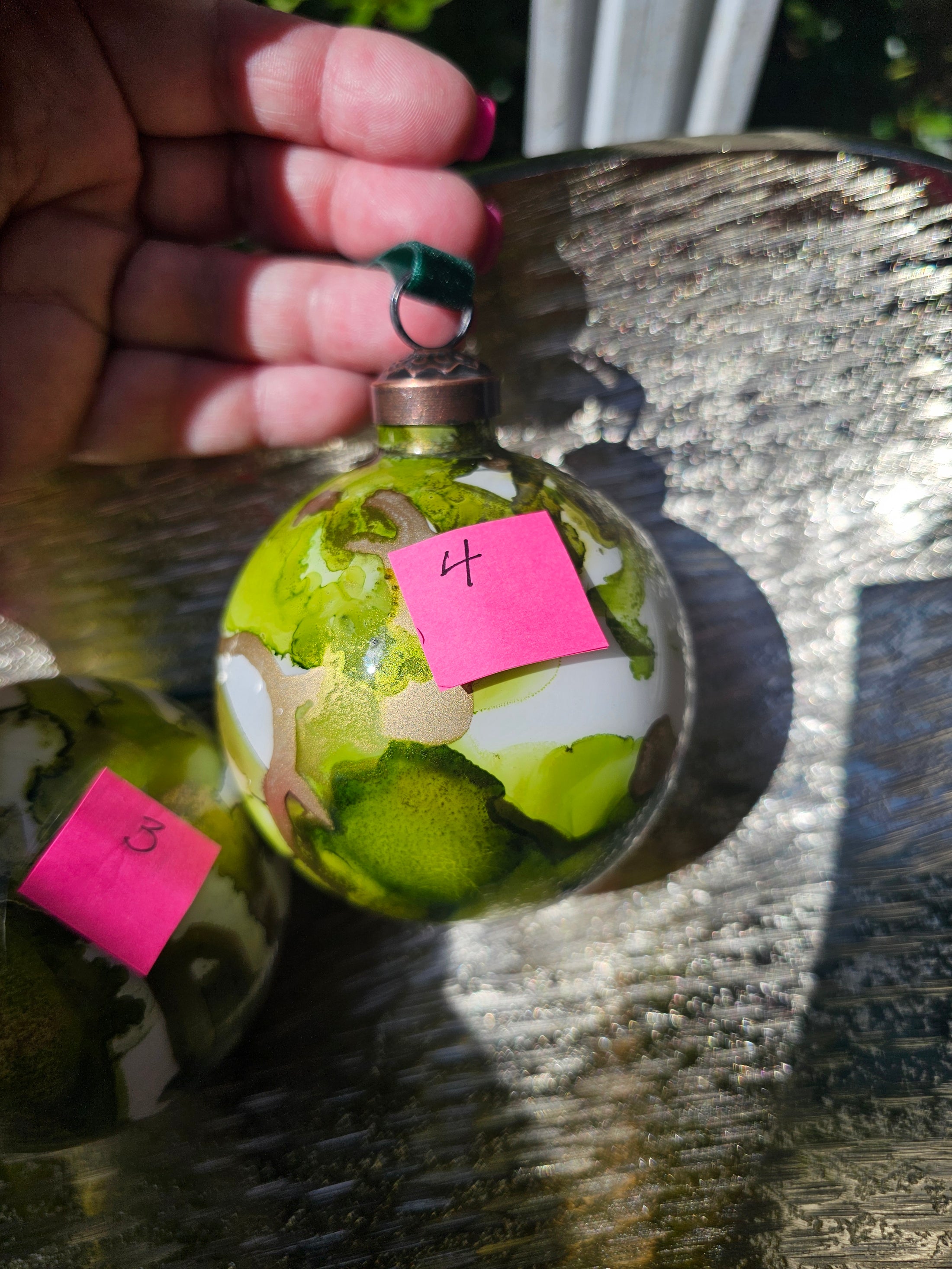 Handcrafted Moss & Forest Green Glass Christmas Ornament