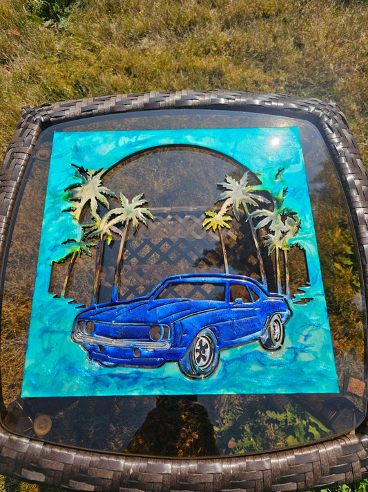 12" Handmade Wood and Resin Chevy Camaro Wall Art
