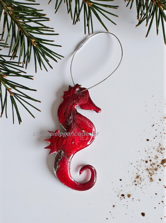 Coastal Seahorse Christmas Resin and Wood Ornament